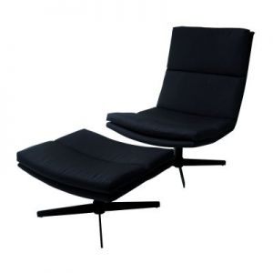 HK Living Zestaw krzesło i podnóżek LOUNGE czarny FUR0017