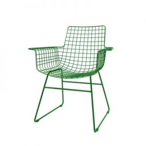 HK Living Krzesło metalowe WIRE zielone z podłokietnikami FUR0026